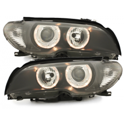 Phares BMW E46 Coupé 03-06  avec 2 Anneaux lumineux Angel Eyes  Noir