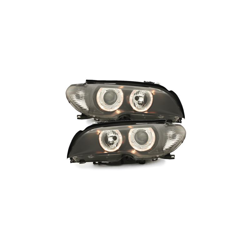 Phares BMW E46 Coupé 03-06  avec 2 Anneaux lumineux Angel Eyes  Noir