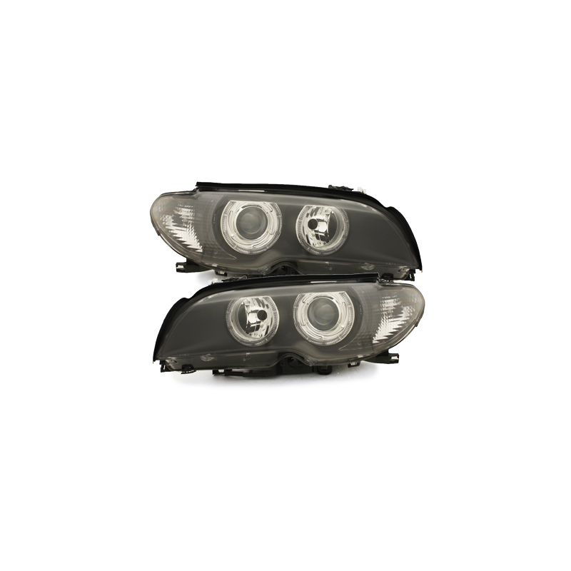 Phares BMW E46 Coupé 03-06  avec 2 Anneaux lumineux Angel Eyes  Noir