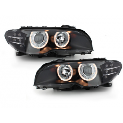 Phares BMW E46 2T 03-06  avec 2 Anneaux lumineux Angel Eyes Noir