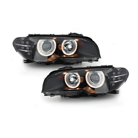 Phares BMW E46 2T 03-06  avec 2 Anneaux lumineux Angel Eyes Noir