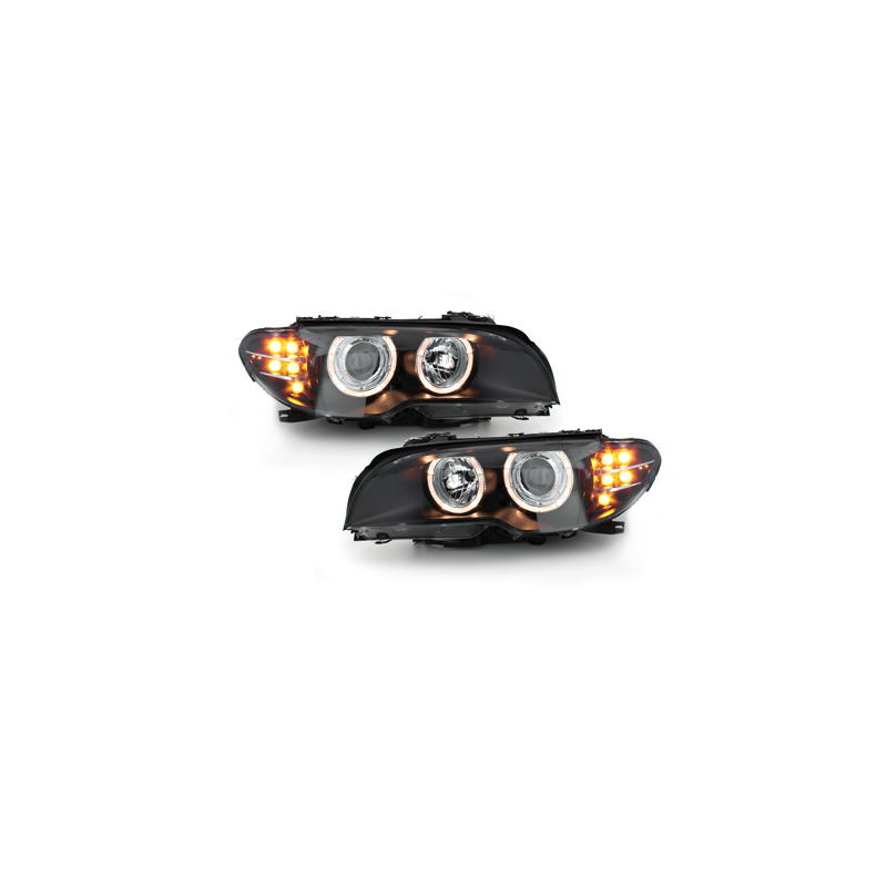 Phares BMW E46 2T 03-06  avec 2 Anneaux lumineux Angel Eyes Noir