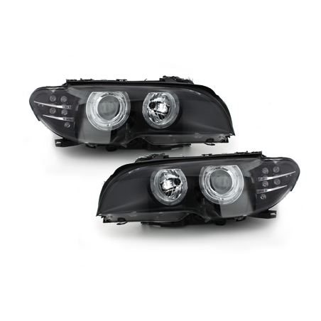 Phares BMW E46 2T 03-06  avec 2 Anneaux lumineux Angel Eyes Noir