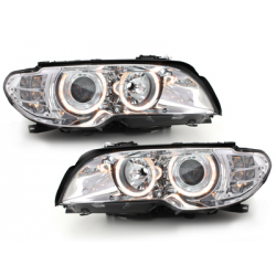 Phares BMW E46 2T 03-06  avec 2 Anneaux lumineux Angel Eyes  Chrome