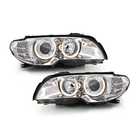 Phares BMW E46 2T 03-06  avec 2 Anneaux lumineux Angel Eyes  Chrome