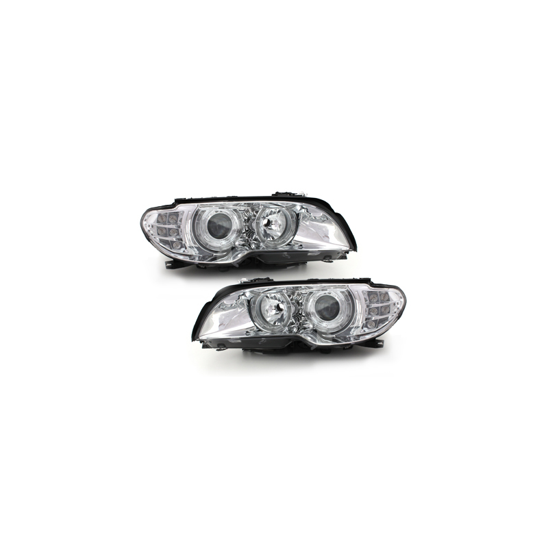 Phares BMW E46 2T 03-06  avec 2 Anneaux lumineux Angel Eyes  Chrome