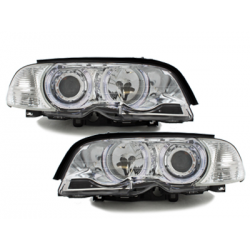 Phares BMW E46 Coupé 98-01  avec 2 Anneaux lumineux Angel Eyes  Chrome
