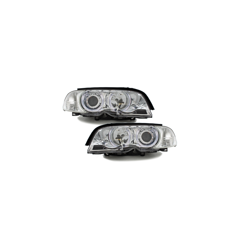 Phares BMW E46 Coupé 98-01  avec 2 Anneaux lumineux Angel Eyes  Chrome