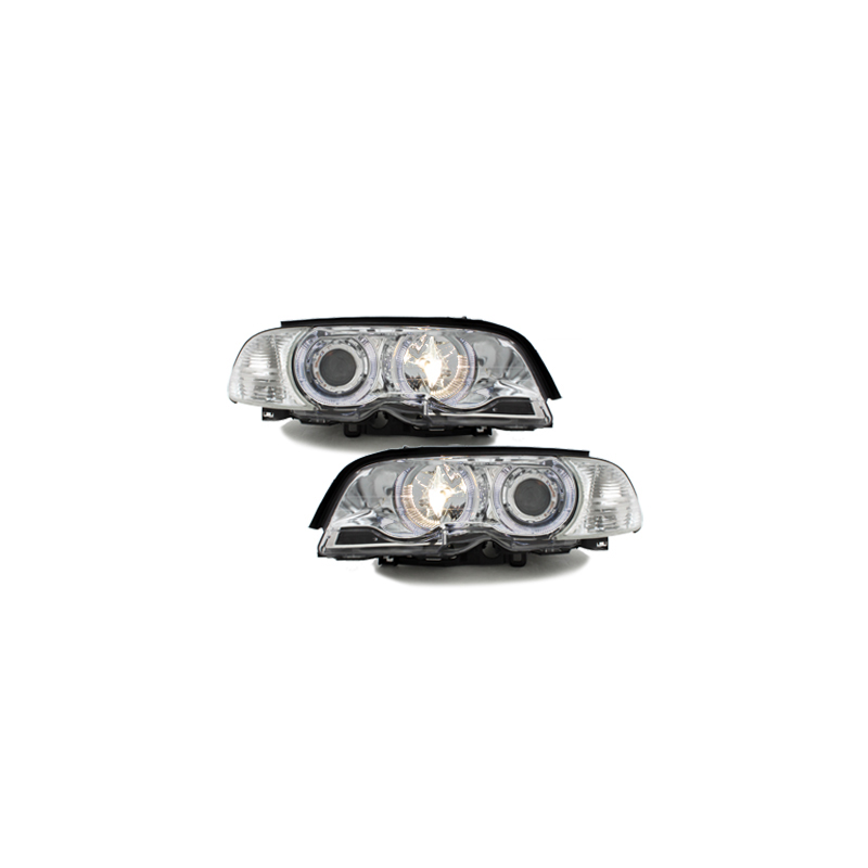 Phares BMW E46 Coupé 98-01  avec 2 Anneaux lumineux Angel Eyes  Chrome