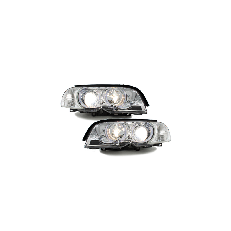 Phares BMW E46 Coupé 98-01  avec 2 Anneaux lumineux Angel Eyes  Chrome
