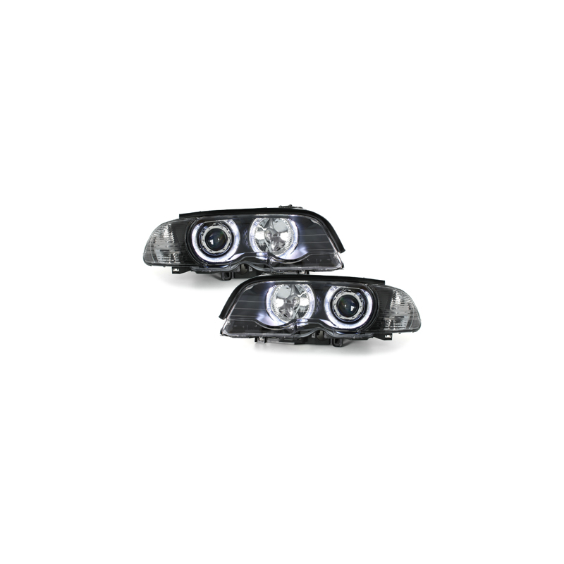 Phares BMW E46 Coupé 98-01  avec 2 Anneaux lumineux Angel Eyes  Noir