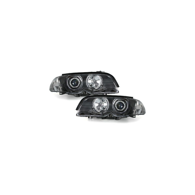 Phares BMW E46 Coupé 98-01  avec 2 Anneaux lumineux Angel Eyes  Noir
