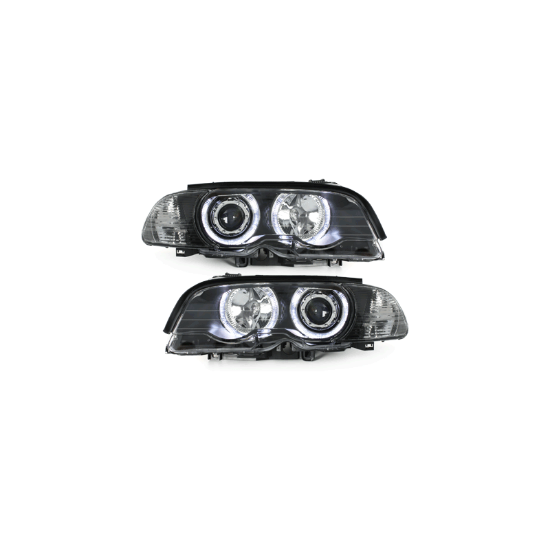 Phares BMW E46 Coupé 98-01  avec 2 Anneaux lumineux Angel Eyes  Noir