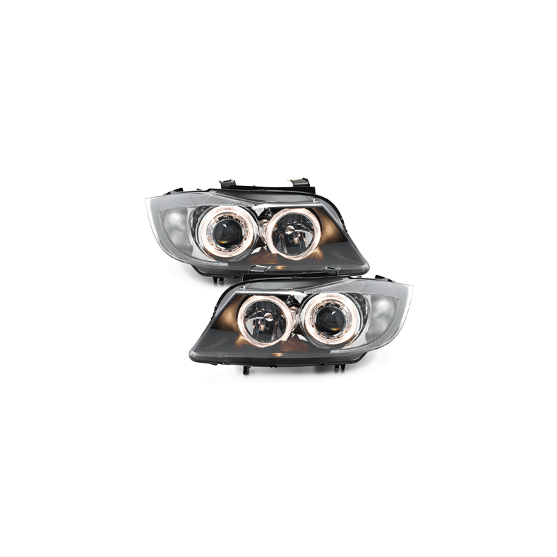 Phares BMW E90  avec 2 Anneaux lumineux Angel Eyes  Noir