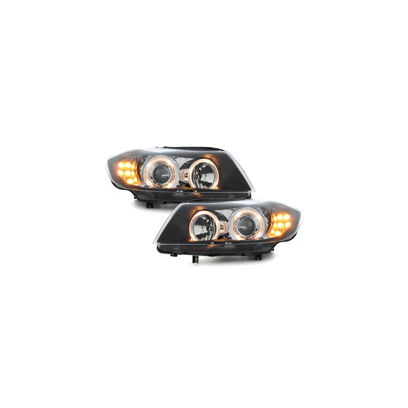Phares BMW E90  avec 2 Anneaux lumineux Angel Eyes _ LED BlinkerNoir
