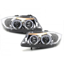 Phares BMW E90/E91 3er  avec 2 Anneaux lumineux Angel Eyes  Chrome