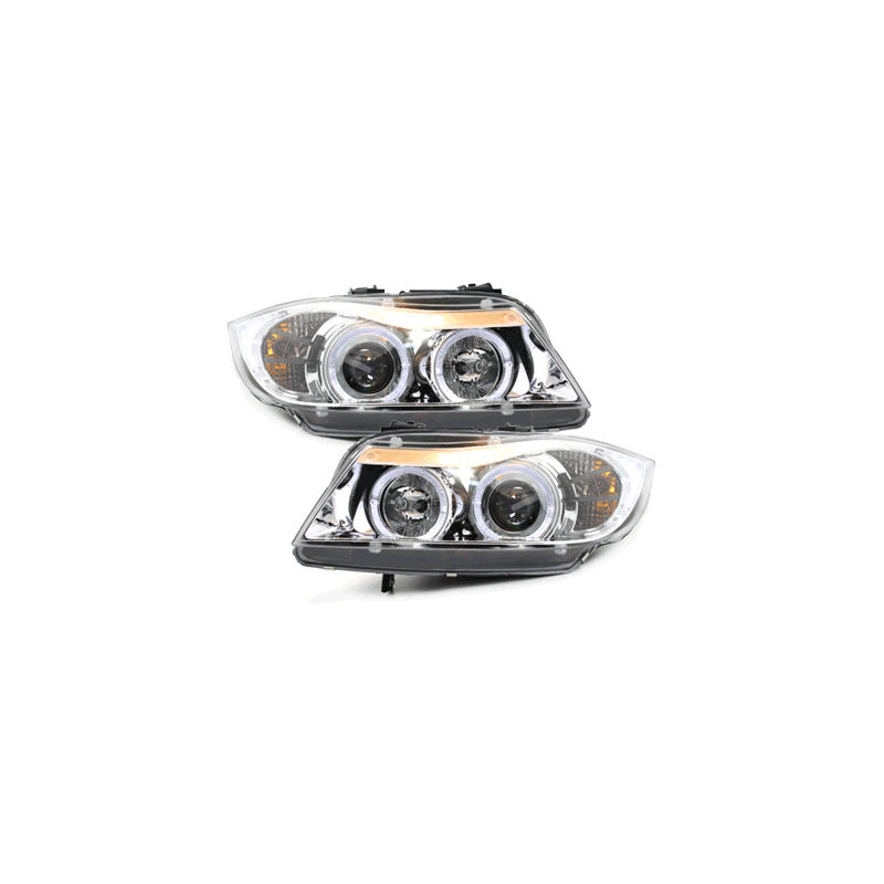 Phares BMW E90/E91 3er  avec 2 Anneaux lumineux Angel Eyes  Chrome