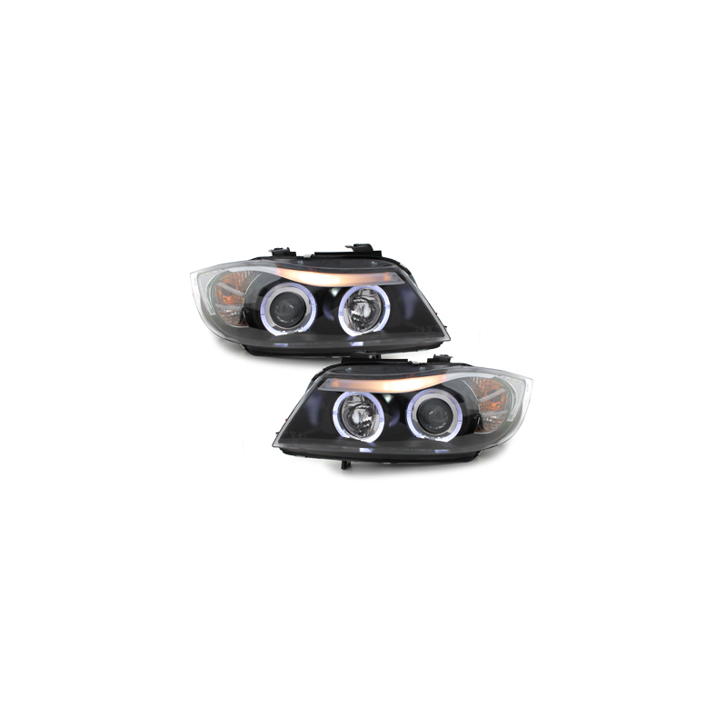 Phares BMW E90/E91 3er  avec 2 Anneaux lumineux Angel Eyes _ schwarz