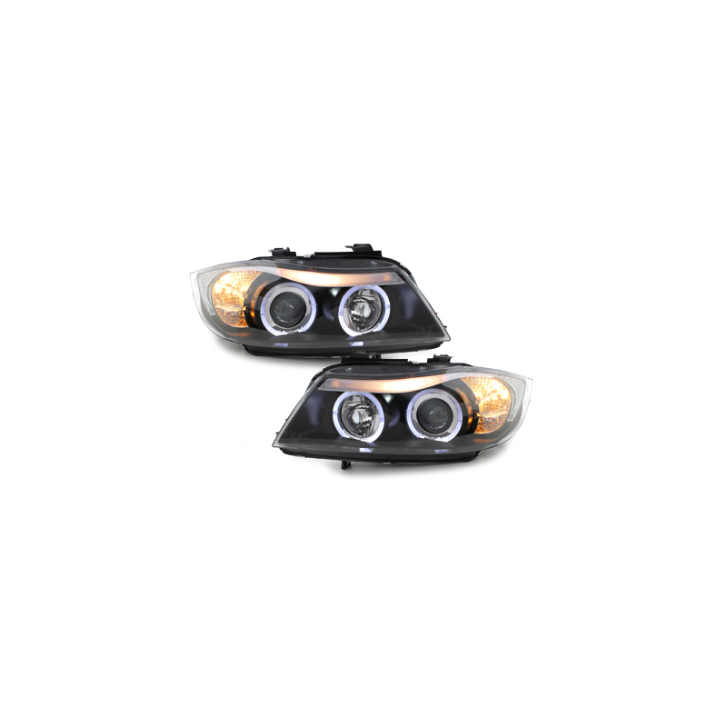 Phares BMW E90/E91 3er  avec 2 Anneaux lumineux Angel Eyes _ schwarz