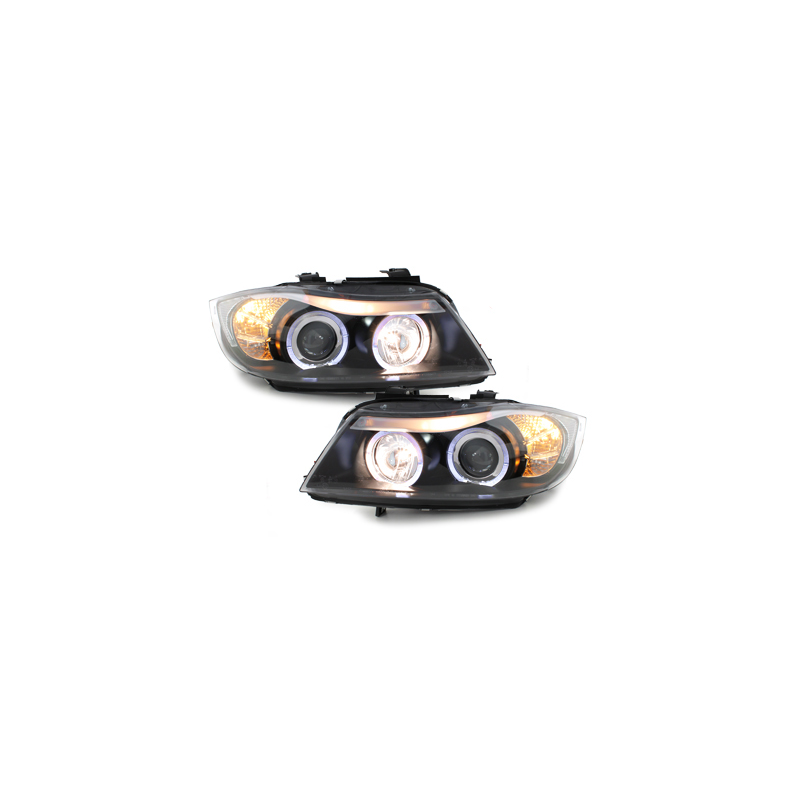Phares BMW E90/E91 3er  avec 2 Anneaux lumineux Angel Eyes _ schwarz