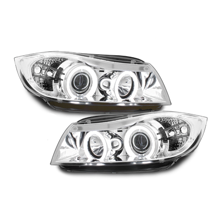 Phares BMW E90/E91 3er  avec anneaux lumineux angel eyes CCFL  Chrome