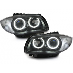 Phares BMW 1er E87 04-07  avec 2 Anneaux lumineux Angel Eyes  Noir