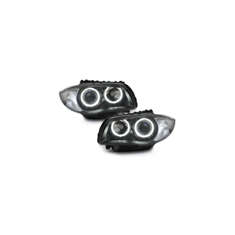 Phares BMW 1er E87 04-07  avec 2 Anneaux lumineux Angel Eyes  Noir