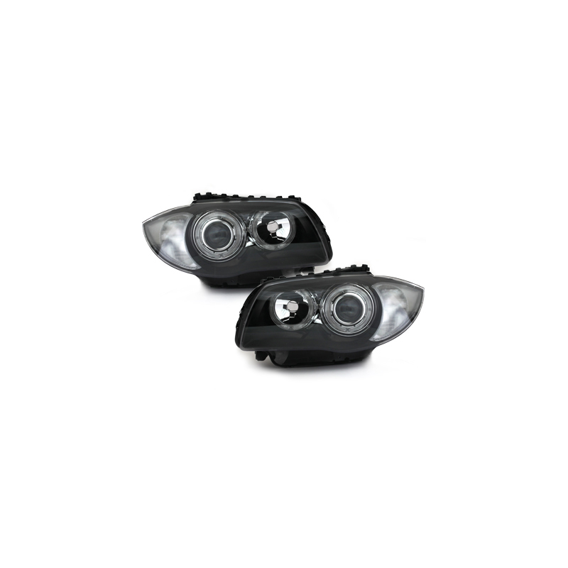 Phares BMW 1er E87 04-07  avec 2 Anneaux lumineux Angel Eyes  Noir