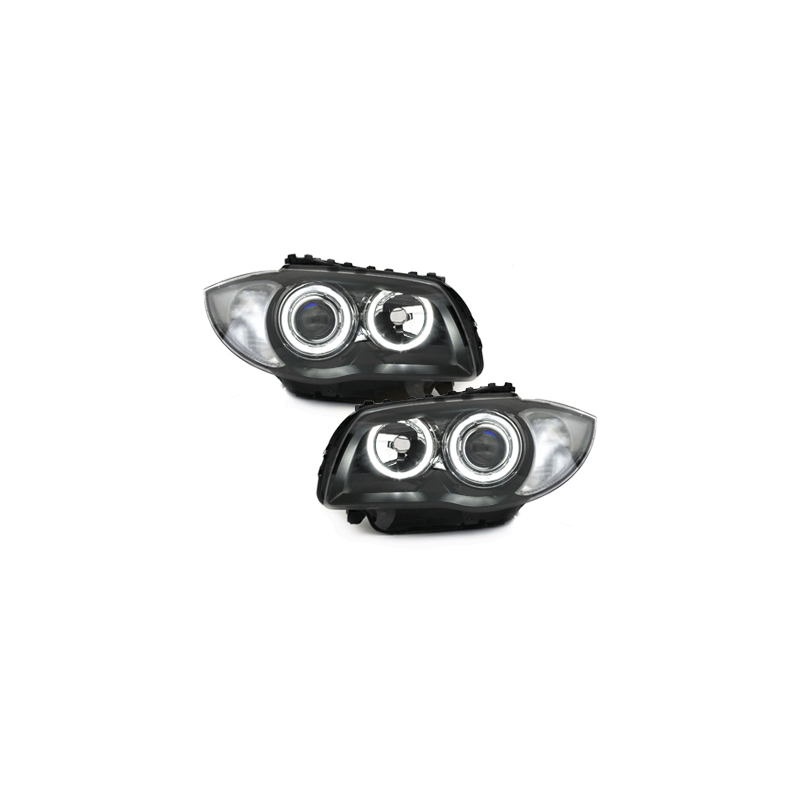 Phares BMW 1er E87 04-07  avec 2 Anneaux lumineux Angel Eyes  Noir