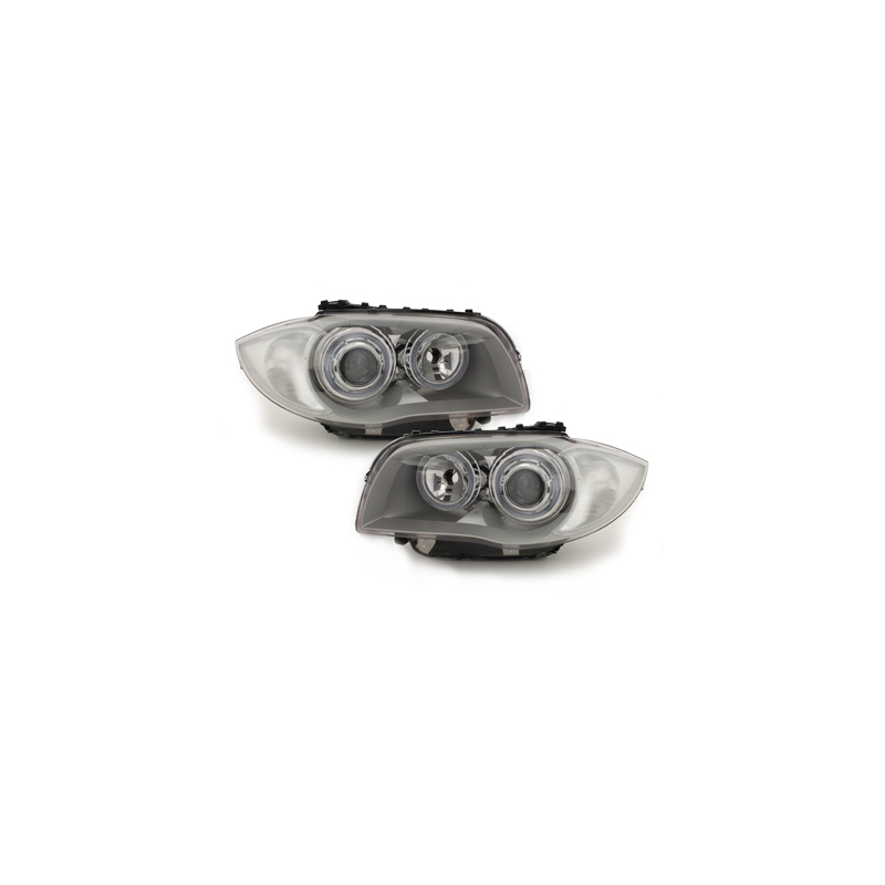 Phares BMW 1er E87 04-07  avec 2 Anneaux lumineux Angel Eyes  Chrome