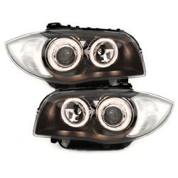 Phares BMW 1er E87 04-07  avec 2 Anneaux lumineux Angel Eyes  Noir