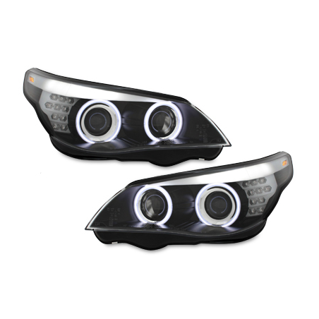 Phares CCFL BMW E60 04-07 clignotant LED Noir, Angel Eyes