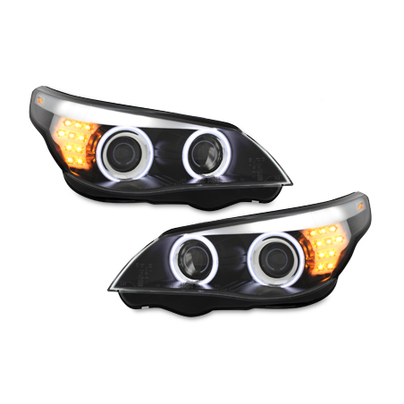 Phares CCFL BMW E60 04-07 clignotant LED Noir, Angel Eyes