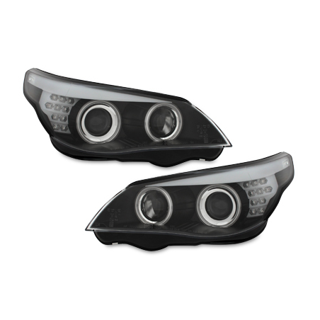 Phares CCFL BMW E60 04-07 clignotant LED Noir, Angel Eyes