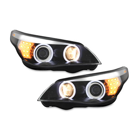 Phares CCFL BMW E60 04-07 clignotant LED Noir, Angel Eyes