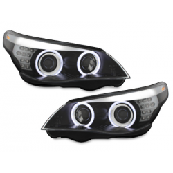 Phares  CCFL BMW E60 05-07 clignotant LED Noir, Angel Eyes,D1S