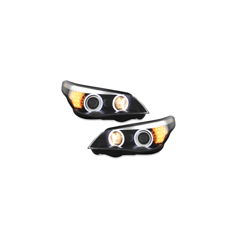 Phares  CCFL BMW E60 05-07 clignotant LED Noir, Angel Eyes,D1S
