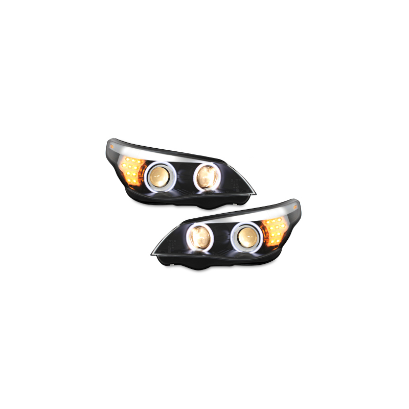 Phares  CCFL BMW E60 05-07 clignotant LED Noir, Angel Eyes,D1S