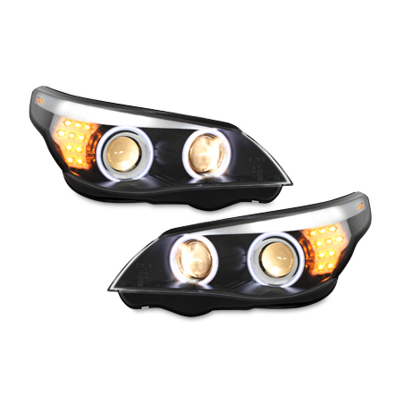 Phares  CCFL BMW E60 05-07 clignotant LED Noir, Angel Eyes,D1S