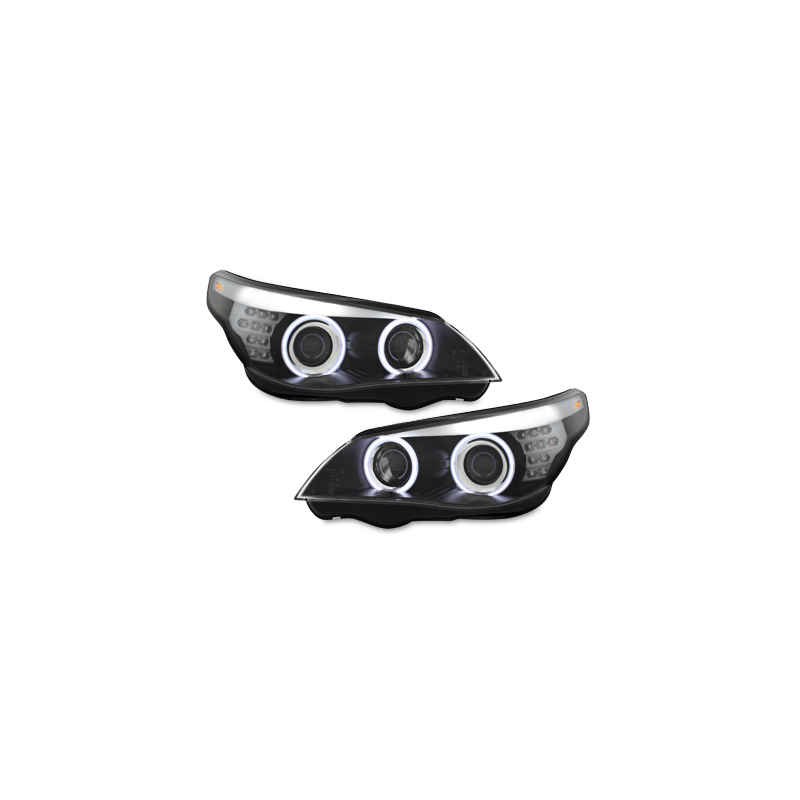 Phares CCFL BMW E60 03-04 clignotant LED Noir, Angel Eyes,D2S