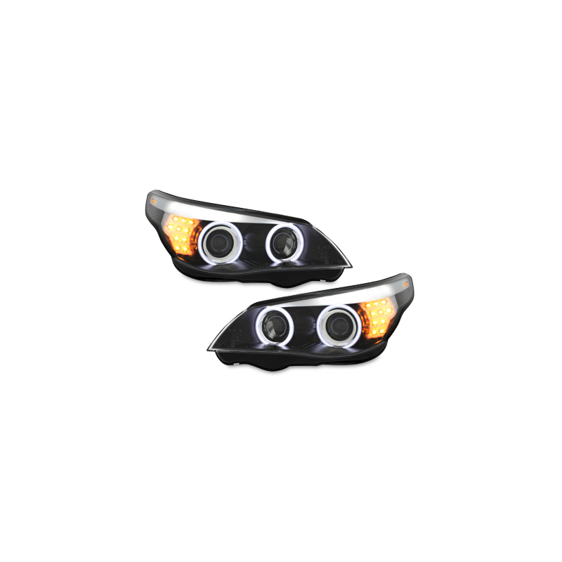 Phares CCFL BMW E60 03-04 clignotant LED Noir, Angel Eyes,D2S