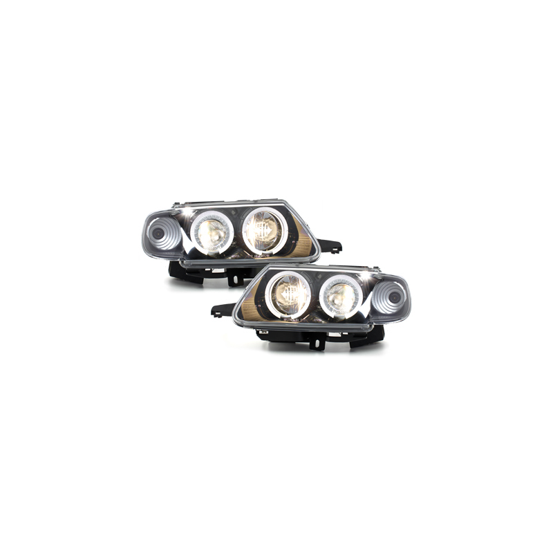 Phares Citroen Saxo 96-99  avec 2 Anneaux lumineux Angel Eyes  Noir