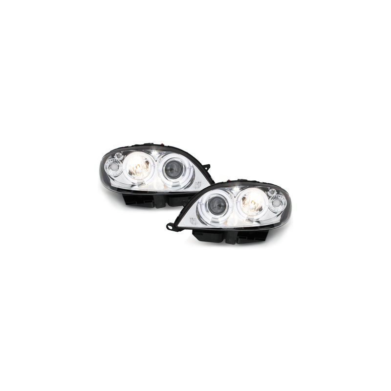 Phares Citroen Saxo 00-04  avec 2 Anneaux lumineux Angel Eyes  Chrome