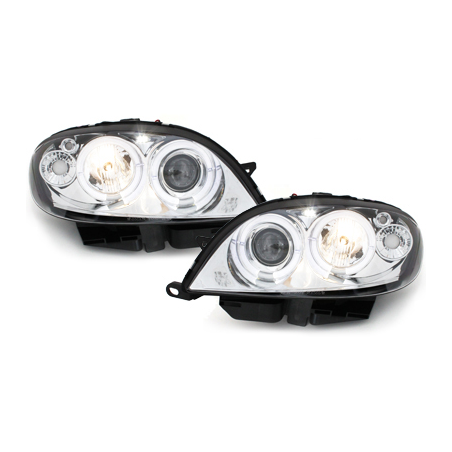 Phares Citroen Saxo 00-04  avec 2 Anneaux lumineux Angel Eyes  Chrome