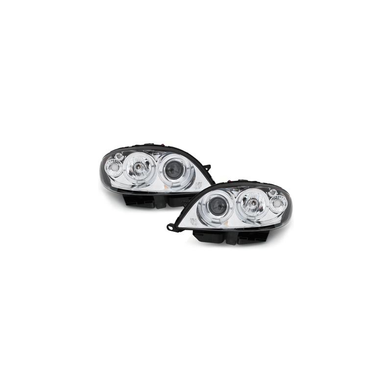 Phares Citroen Saxo 00-04  avec 2 Anneaux lumineux Angel Eyes  Chrome