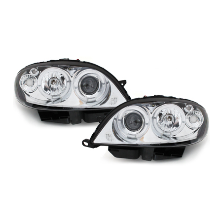 Phares Citroen Saxo 00-04  avec 2 Anneaux lumineux Angel Eyes  Chrome