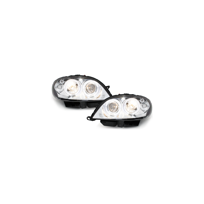 Phares Citroen Saxo 00-04  avec 2 Anneaux lumineux Angel Eyes  Chrome