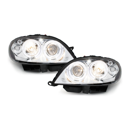 Phares Citroen Saxo 00-04  avec 2 Anneaux lumineux Angel Eyes  Chrome