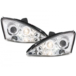 Phares Ford Focus 98-01  avec 2 Anneaux lumineux Angel Eyes  Chrome