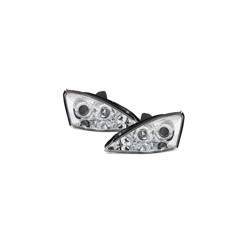 Phares Ford Focus 98-01  avec 2 Anneaux lumineux Angel Eyes  Chrome